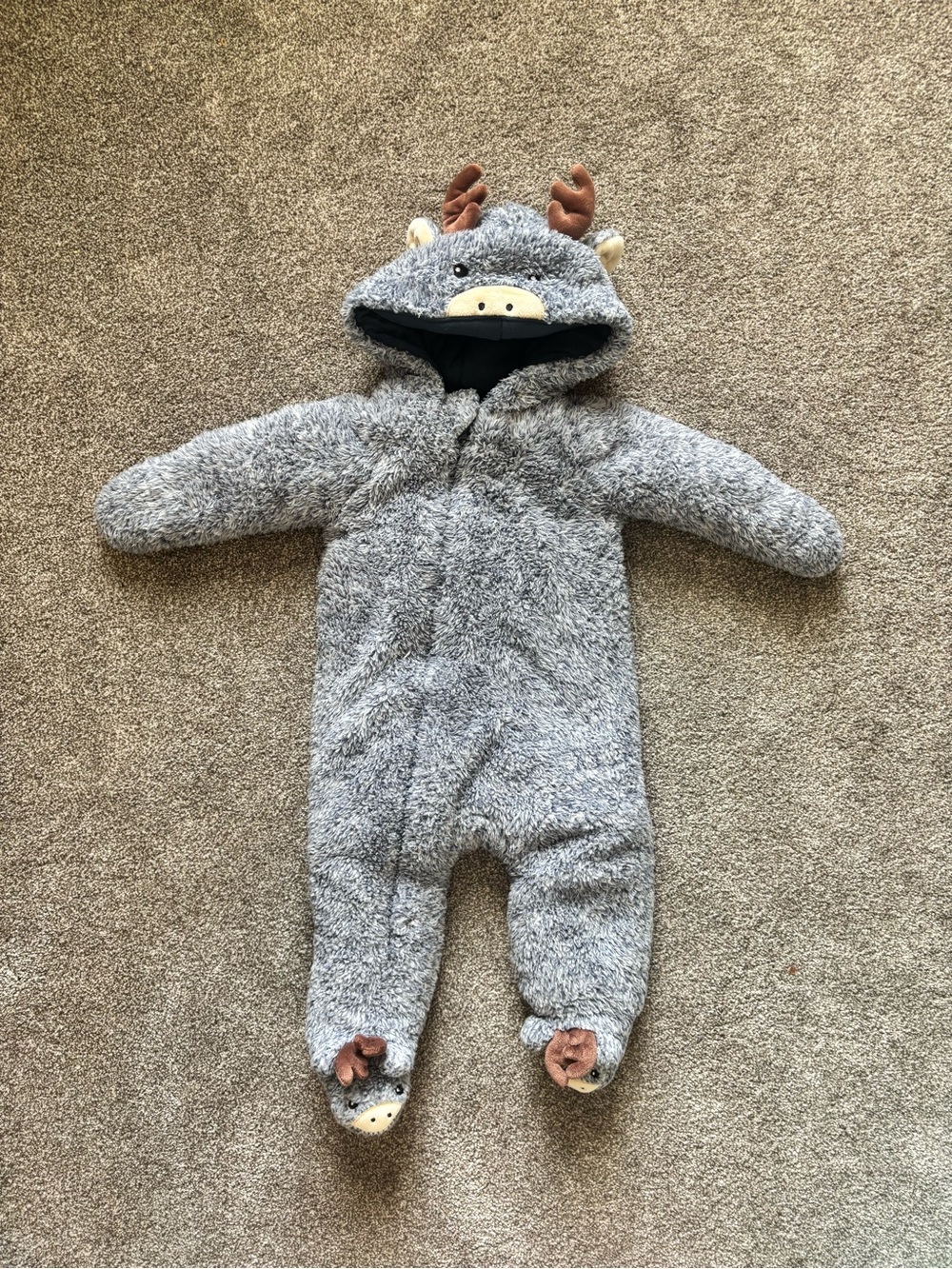 Cozy Navy Fuzzy Moose One-Piece for Baby